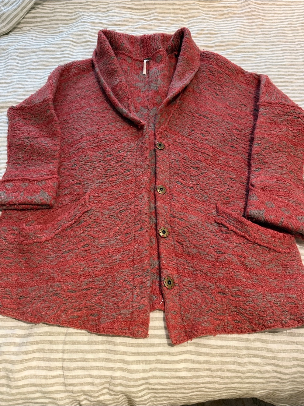 Free People Red Textured Button-Front Shawl Collar Jacket
